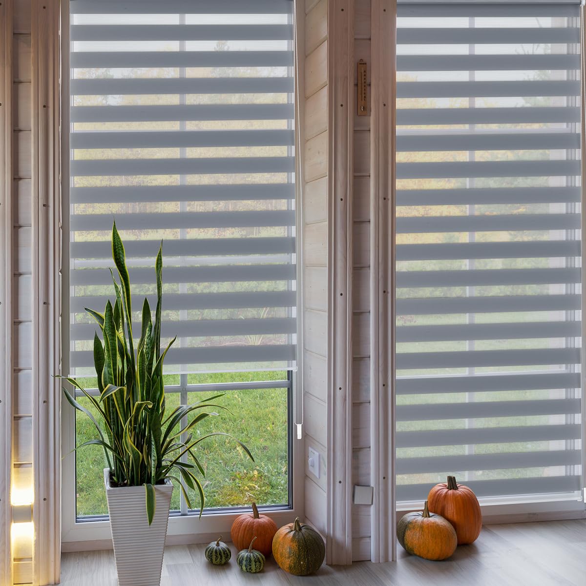 Sekey double roller blind Klemmfix without drilling for windows, double roller blind 95 cm wide, duo roller blind sun protection, 95x210cm, gray - BL-2208