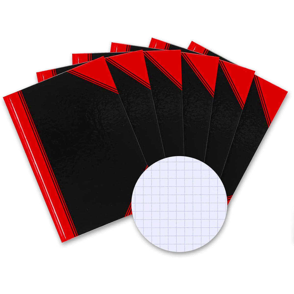 Bantex A4 Checked Notebook, Hardcover, 192 Pages, Black, Pack of 6 - 100302815