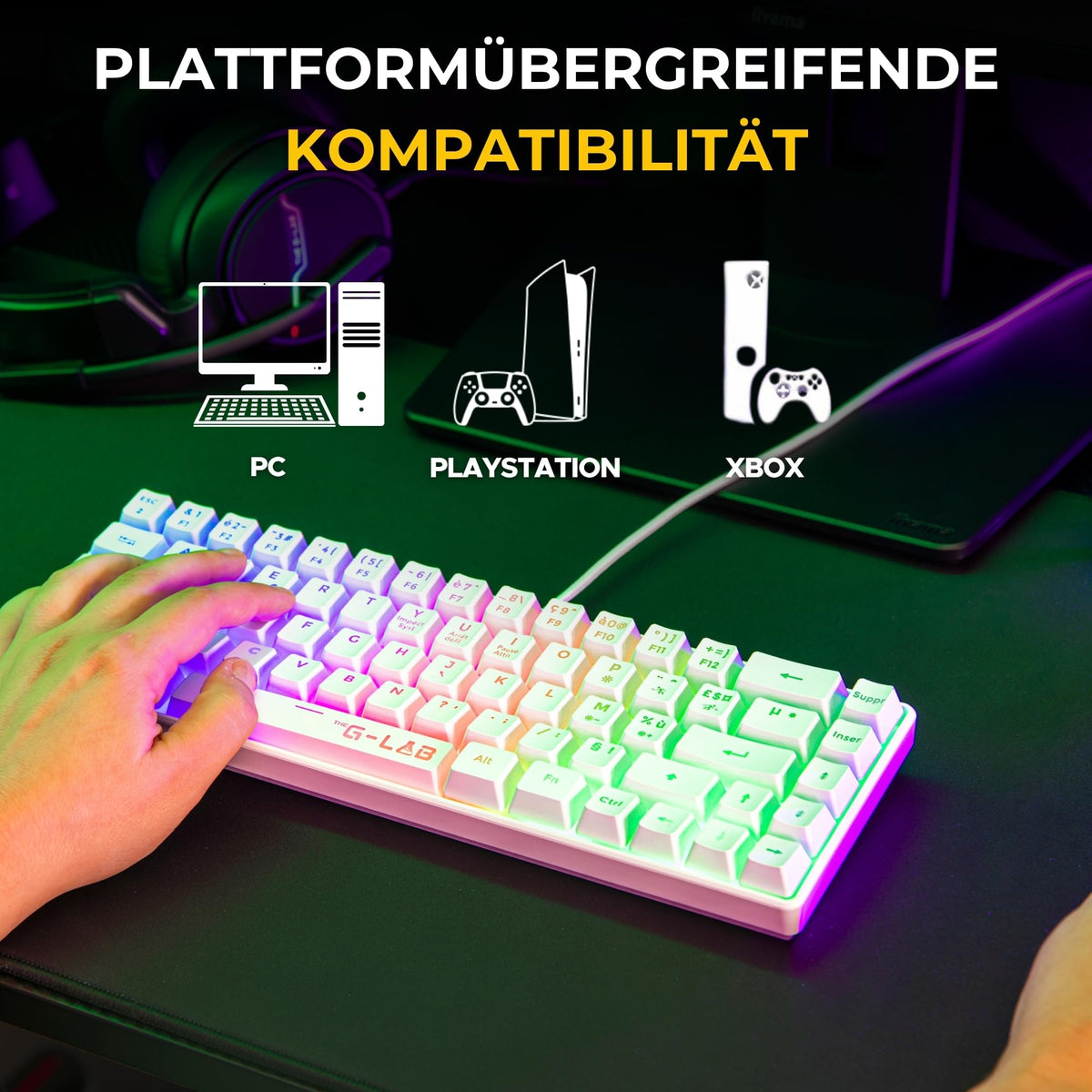 The G-Lab Combo Hydrogen - Gaming Keyboard and Mouse Set White QWERTZ DE - COMBO-HYDRO-W
