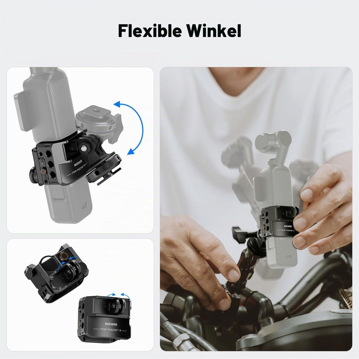 NEEWER Pocket 3 Cadru & Adaptor pentru cameră de acțiune compatibil cu DJI Osmo Pocket 3 & Action 2 Magnetic Mount, rig din aliaj de aluminiu cu gimbal și filet de 1/4" Cold Shoe pentru extinderea accesoriilor, AC009 PRO