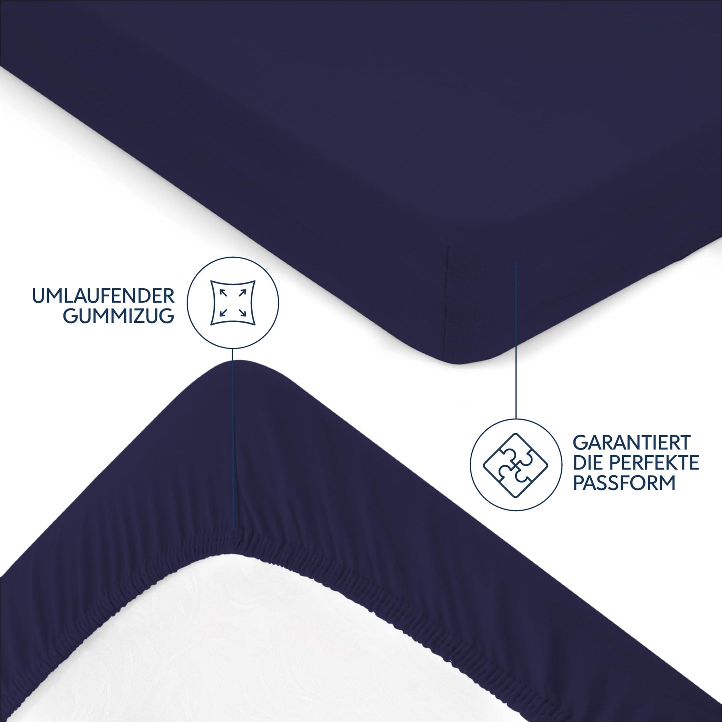 Dreamzie Premium fitted sheet 200x200 cm, fitted sheet for thick mattresses up to 27 cm, bed sheet 100% jersey cotton, 150 g/m², Oeko-TEX certified - dark blue - DHC_C_200x200_DB_E