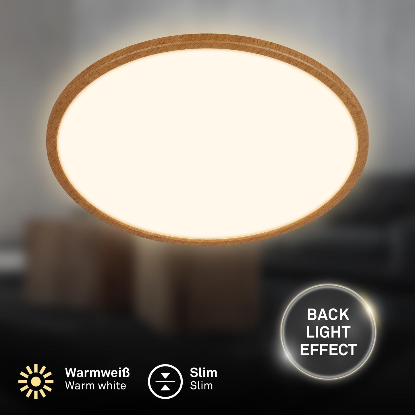 BRILONER - LED ceiling lamp with indirect light, flat, warm white light, lamp, ceiling light, living room lamp, LED panel, kitchen lamp, bedroom lamp, 42x3 cm, wood look frame - 7451314