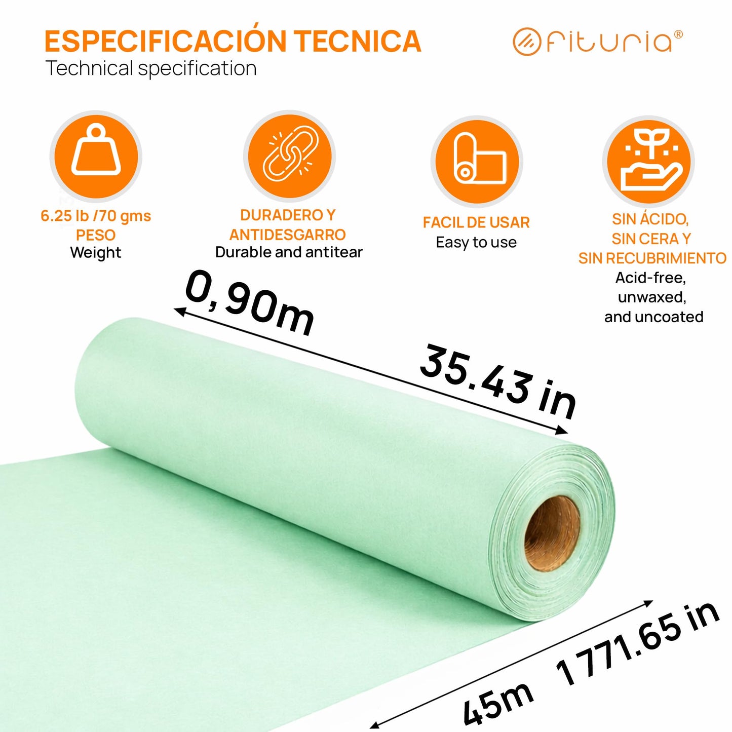 OFITURIA Kraft Paper Green Pastel - Roll 0.90 × 45 m - 1 Roll - Wrapping Paper and Packaging Paper - Craft Paper for DIY, Decoration and Sewing Patterns - Tear-Resistant and Easy to Cut - COM620-parent2