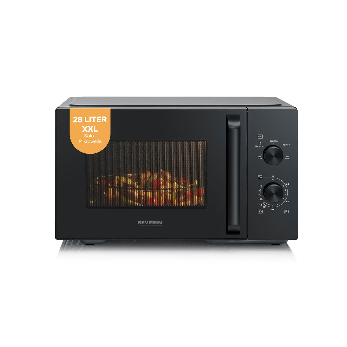Severin Solo Microwave, for defrosting and heating, XXL interior, 28 L, microwave device with removable glass turntable, 5 power levels, 35-minute timer, 900 W, black, MW 7796