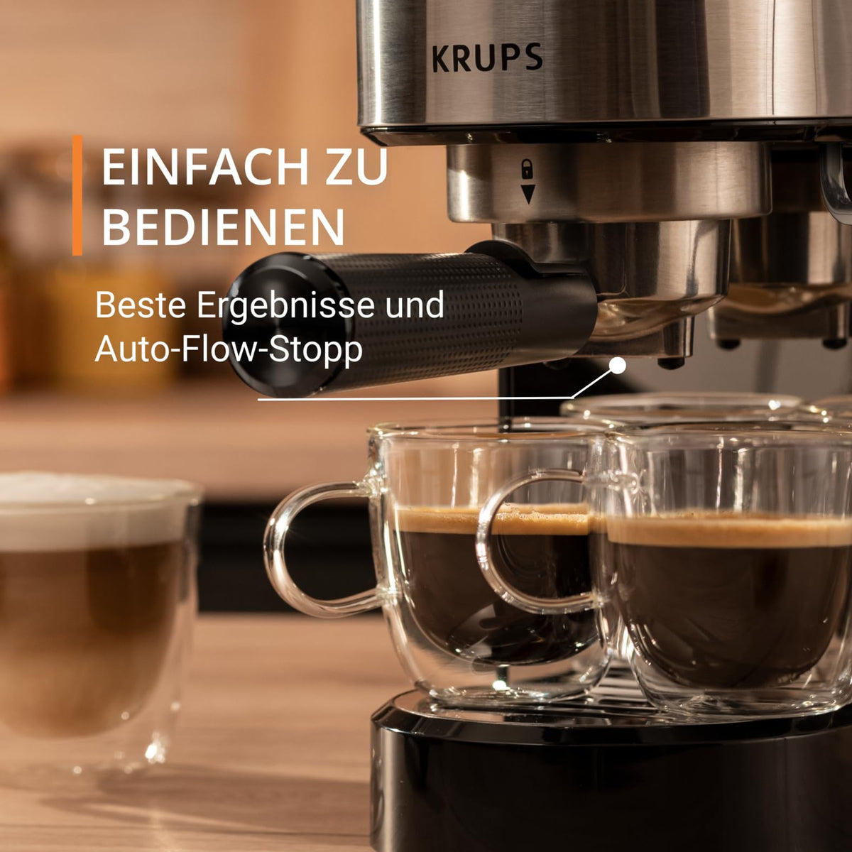 Krups Virtuoso Essential Espresso Machine, 15 bar, stainless steel accents, sleek design, control panel with 4 functions, including barista accessories, stainless steel, XP441810