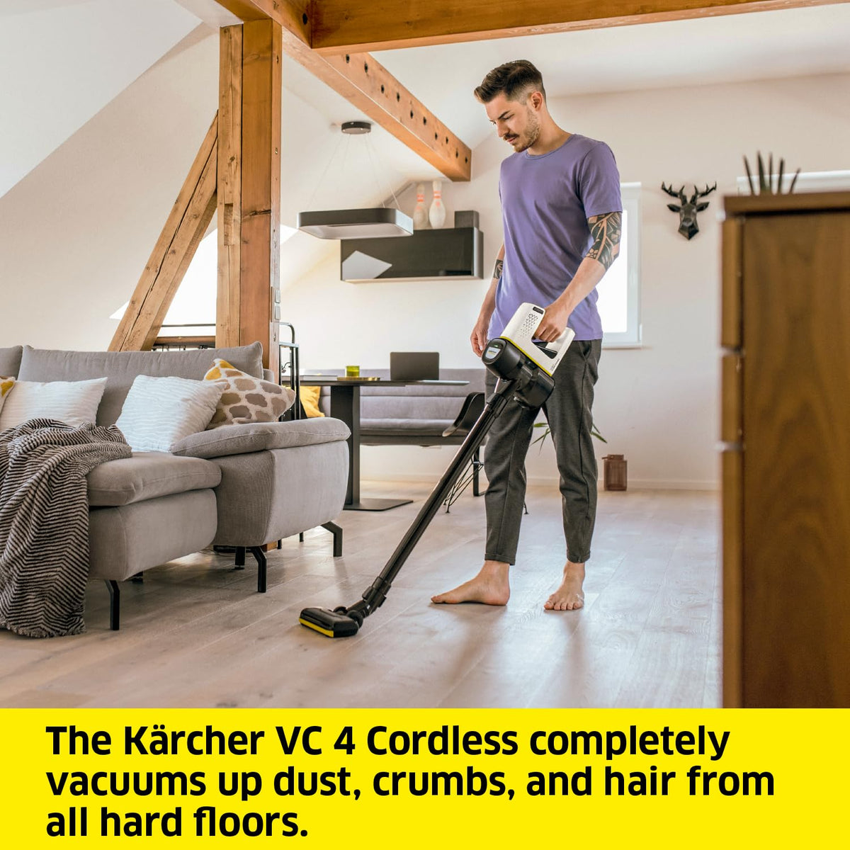 KÄRCHER Aspirator cu acumulator VC 4 Cordless myHome, 2 niveluri de aspirație, autonomie: până la 30 min., greutate: 2,3 kg, inclus: acumulator de 21,6 V, încărcător, suport de perete, duză pentru podea și fisuri, perie 2 în 1 pentru praf - 1.198-630.0