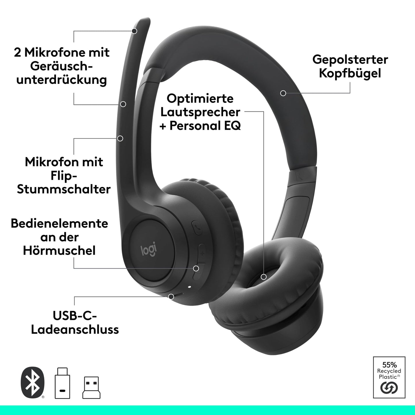 Logitech Zone 305 Business Wireless Bluetooth Headset with Microphone for Google Meet, Voice, Zoom, Compatible Windows, Mac, Chrome, Linux, iOS, iPadOS, Android - Black - 981-001453
