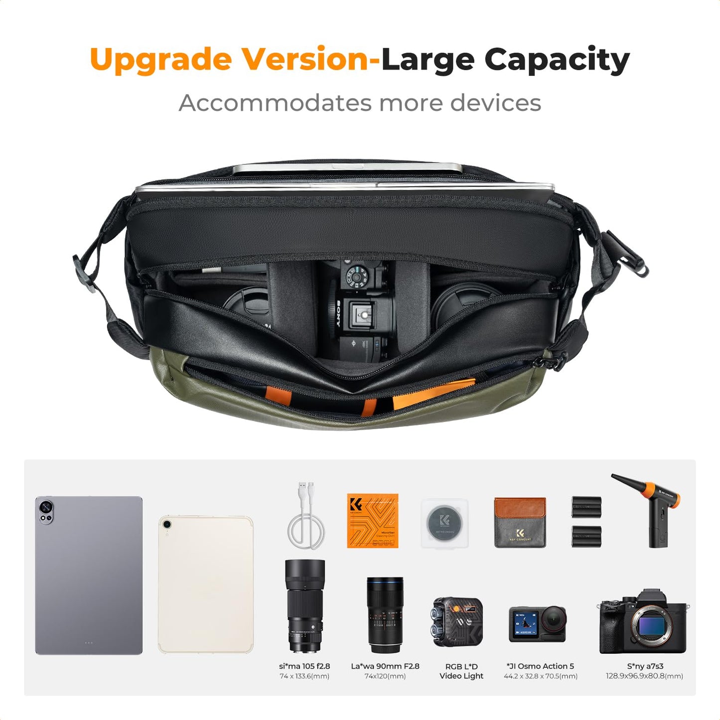 K&F CONCEPT Camera Backpack Shoulder Bag Square Bag Bags for Photographers Camera Rectangle Case Compatible with Canon/Nikon/Sony/DJI Mavic Drone Backpack (3-Green (Large-L)) - KF13.177V1
