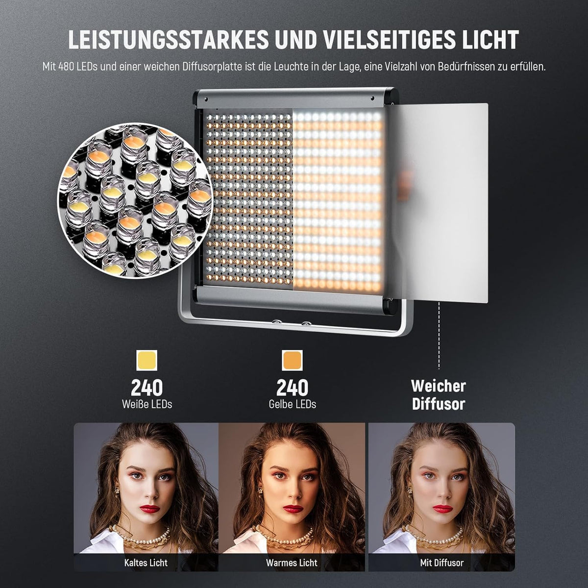 NEEWER 2er Pack lumini video LED Bi Color 480 dimmabile, 3200K-5600K - NL480