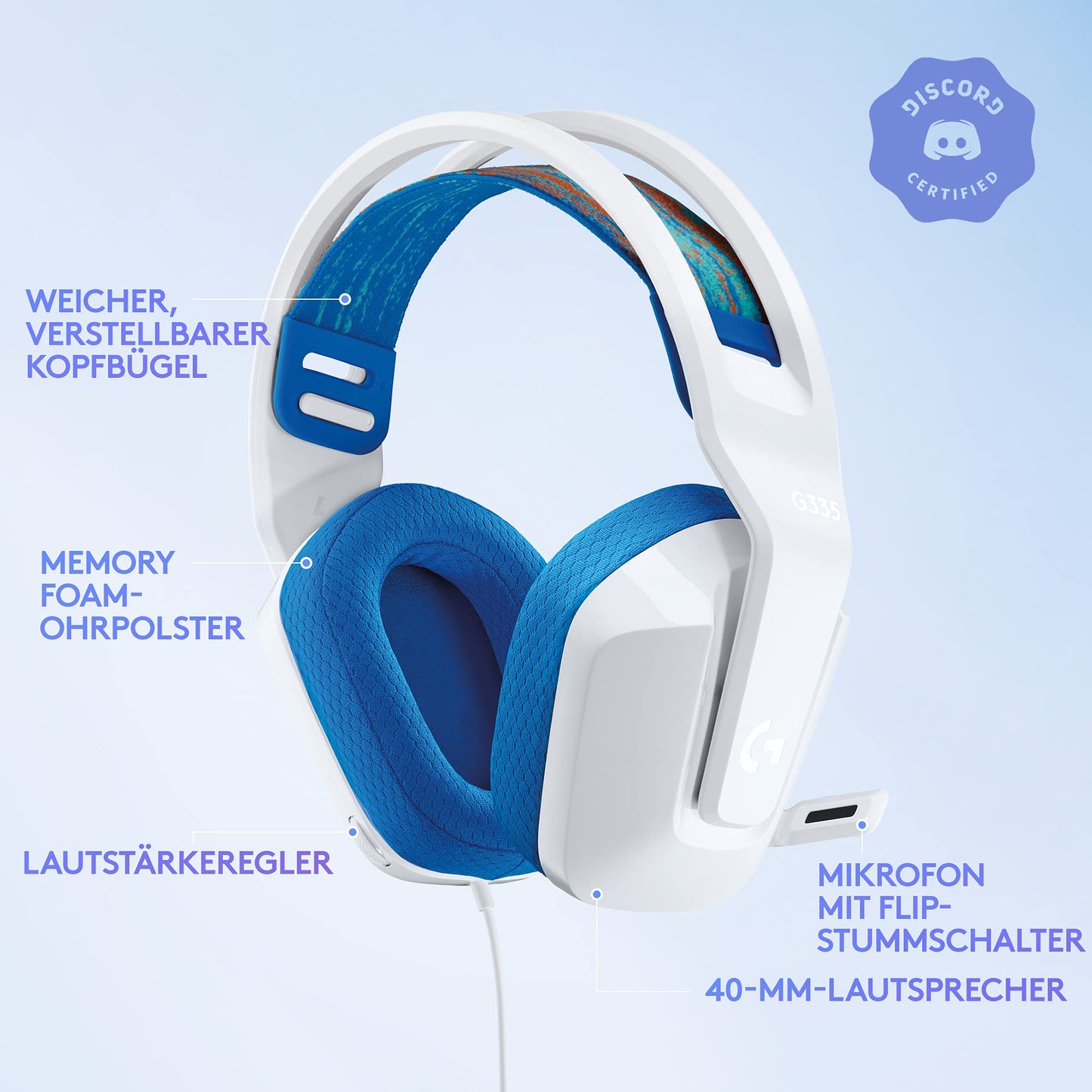 Logitech G G335, Wired Gaming Headset, Microphone with Flip Mute Switch, 3.5mm Audio Jack, Memory Foam Ear Pads, Lightweight, Compatible PC,PlayStation,Xbox,Nintendo Switch - White - 981-001018