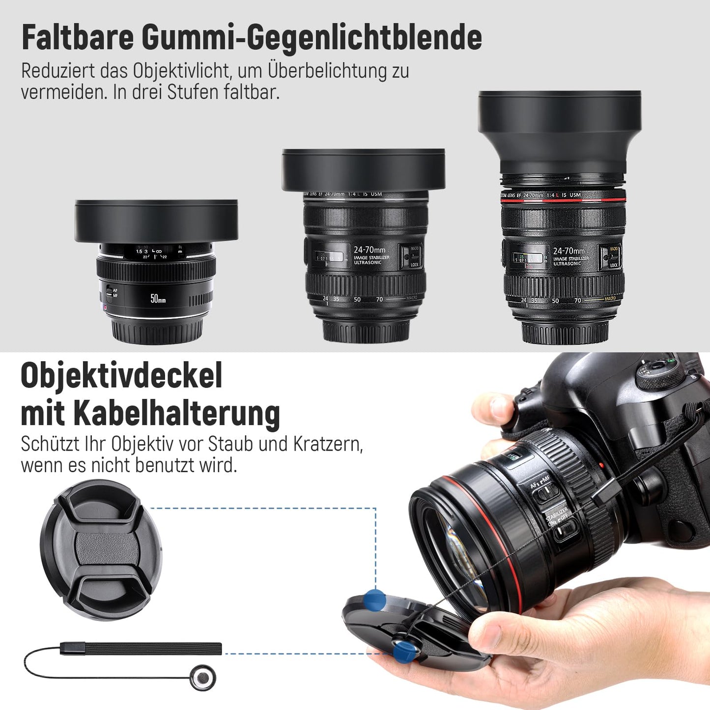 NEEWER 43mm lens filter set: UV, CPL, FLD, ND2, ND4, ND8, lens hood and lens cap compatible with Canon Nikon Sony Panasonic DSLR cameras with 43mm lens - 10103888
