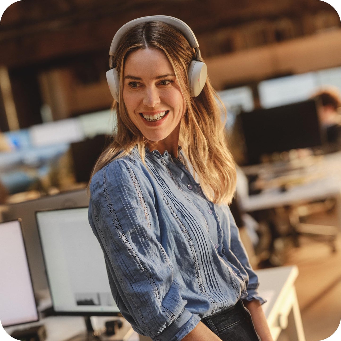 Jabra Evolve3 75 on-ear Bluetooth headset wireless with microphone for office, USB-C, AI voice call, advanced active noise cancellation, 22h battery, MS Teams certified, warm gray - 37599-999-898