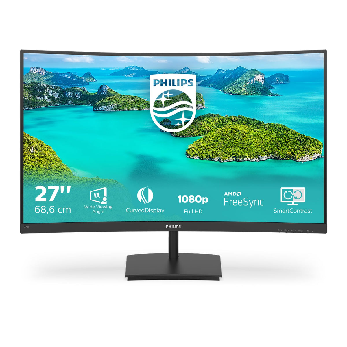 Philips 271E1SCA 27-inch Curved FHD Monitor, 75Hz, VA Panel, 4ms GtG, FreeSync, Speakers, (1920x1080 HDMI 1) Black - 271E1SCA/00