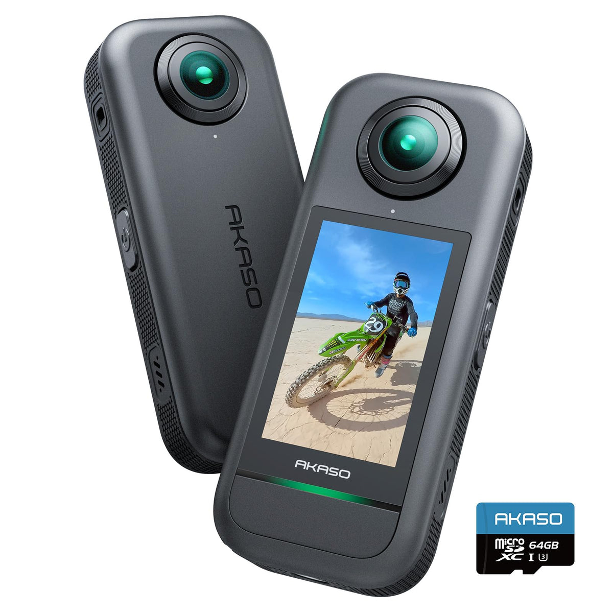 AKASO 360° Action Cam - 5.7K 72MP 360 Degree Action Camera with 64GB Memory Card, Dual 1/2" 48MP Sensors, 2.29'' Touchscreen, Invisible Selfie Stick Effect, 360° Horizon Lock, and AI Tracking