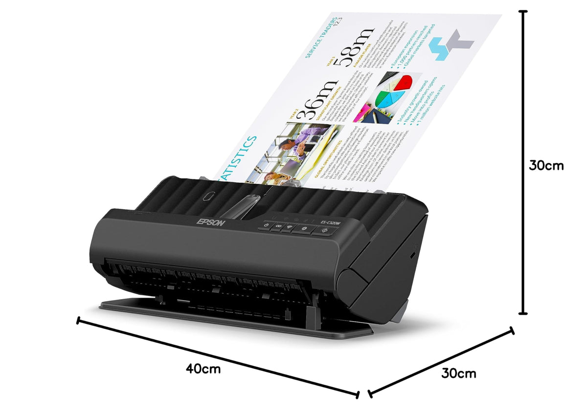 Scanner Epson Wi-Fi ES-C320W, scanner de afaceri A4 compact, cu consum redus de energie, scanner cu alimentare duplex și procesare versatilă a suporturilor, negru - B11B270401