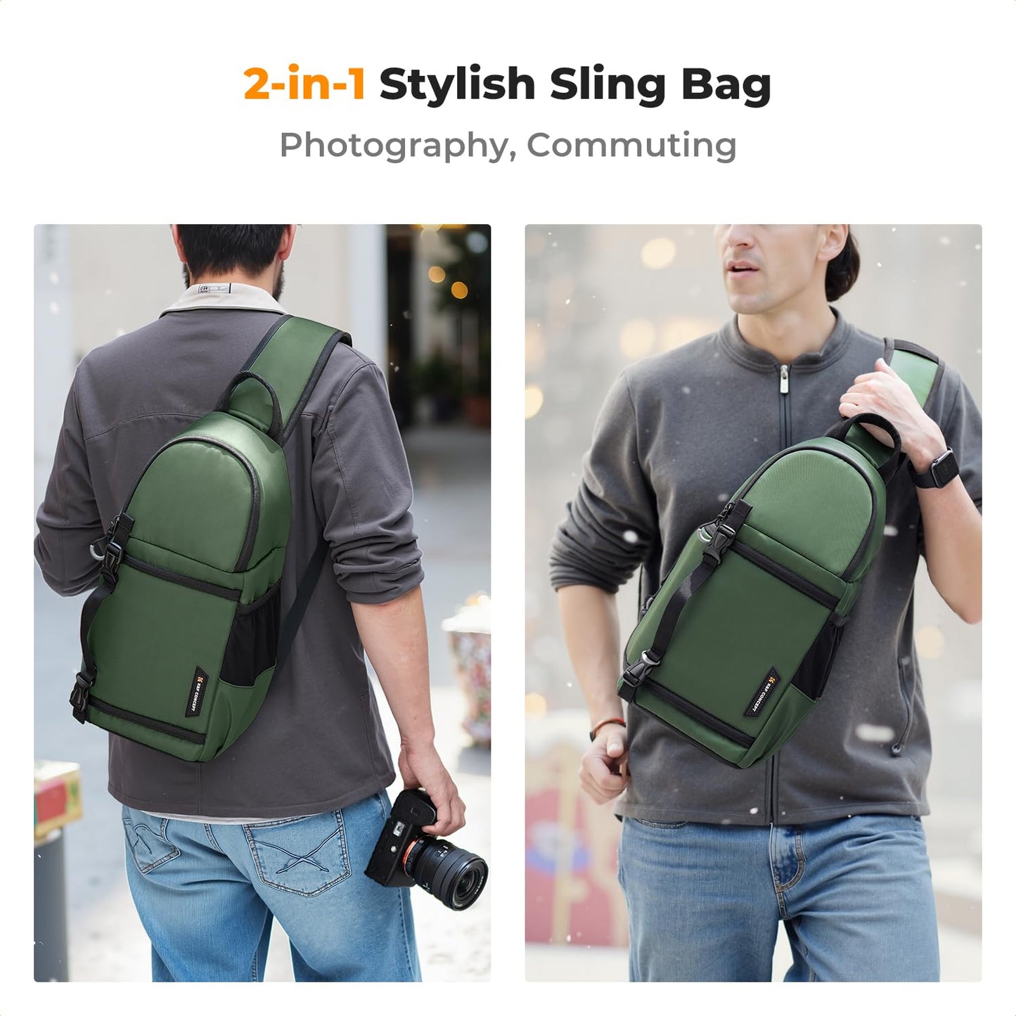 K&F CONCEPT Camera Shoulder Bag, Waterproof Camera Bag, Photography Daily Travel Camera Bag, Bags Photographer Photo Backpack, Green - AU-KF13.141