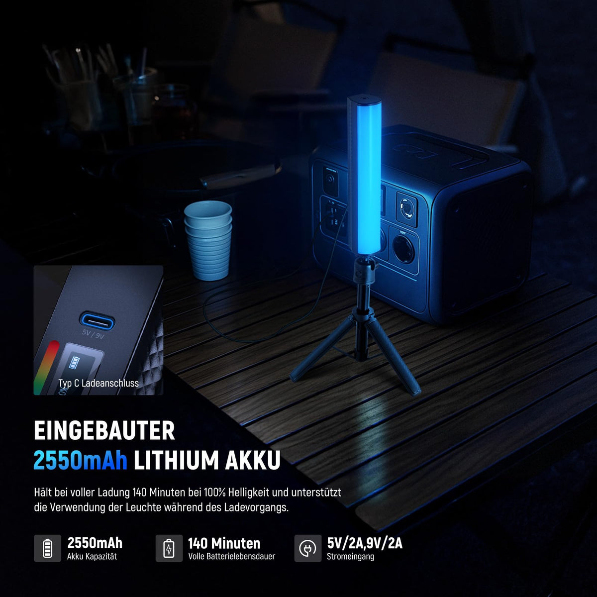 NEEWER RGB Light Stick with Table Tripod, Magnetic Handheld Photography Video Lighting Stick, 2500K-8500K Dimmable CRI95+ Full Color LED Tube Light, 2550mAh Battery, 17 Scenes for Vlog TikTok, TL20C