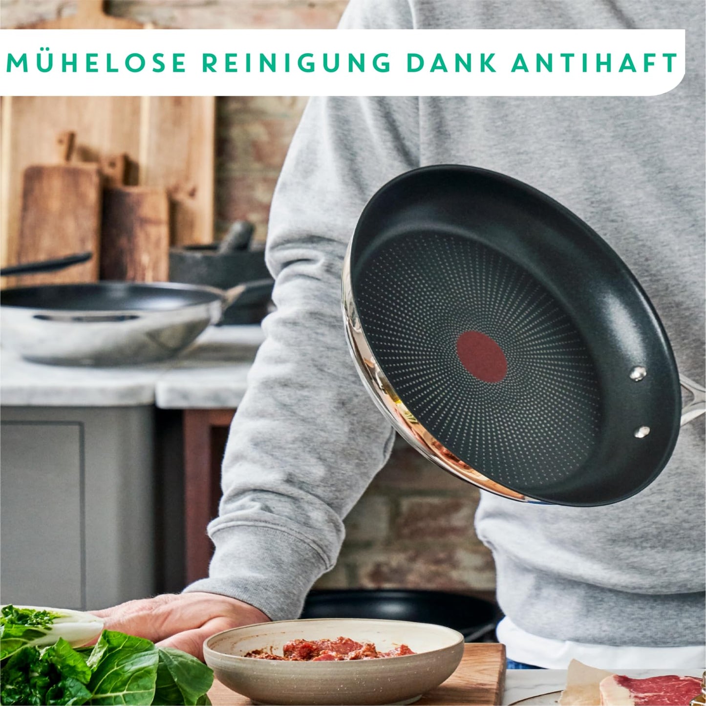 Tefal Jamie Oliver Cook's Direct On wok pan, 28 cm, durable non-stick coating, thermal signal, riveted handle, suitable for induction, stainless steel, E3041934