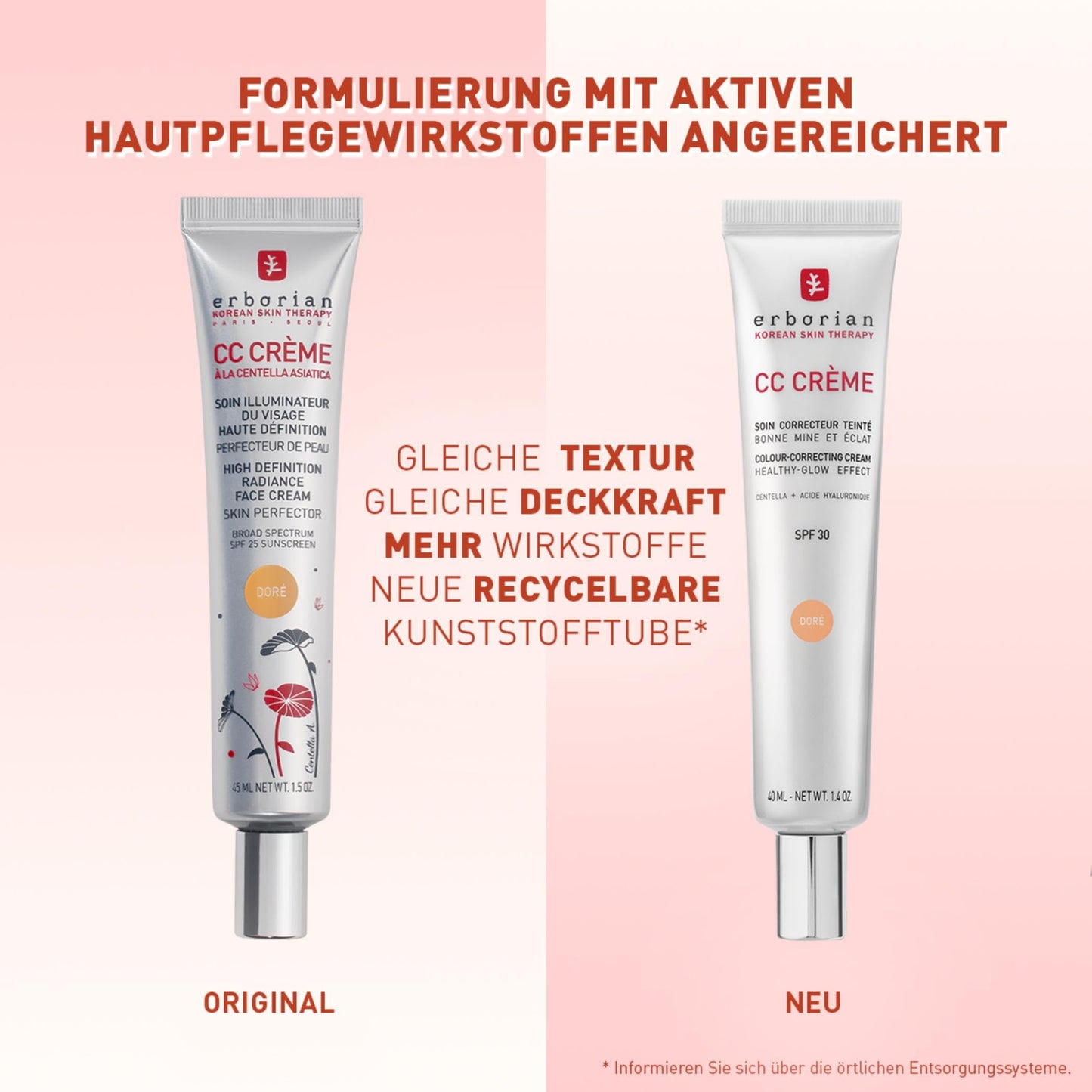Erborian - CC Crème with Centella Asiatica - High-Definition Illuminating Facial Cream and Make-up - Sunscreen SPF 30 - Korean Cosmetics - Clair 40 ml - 6AA10407