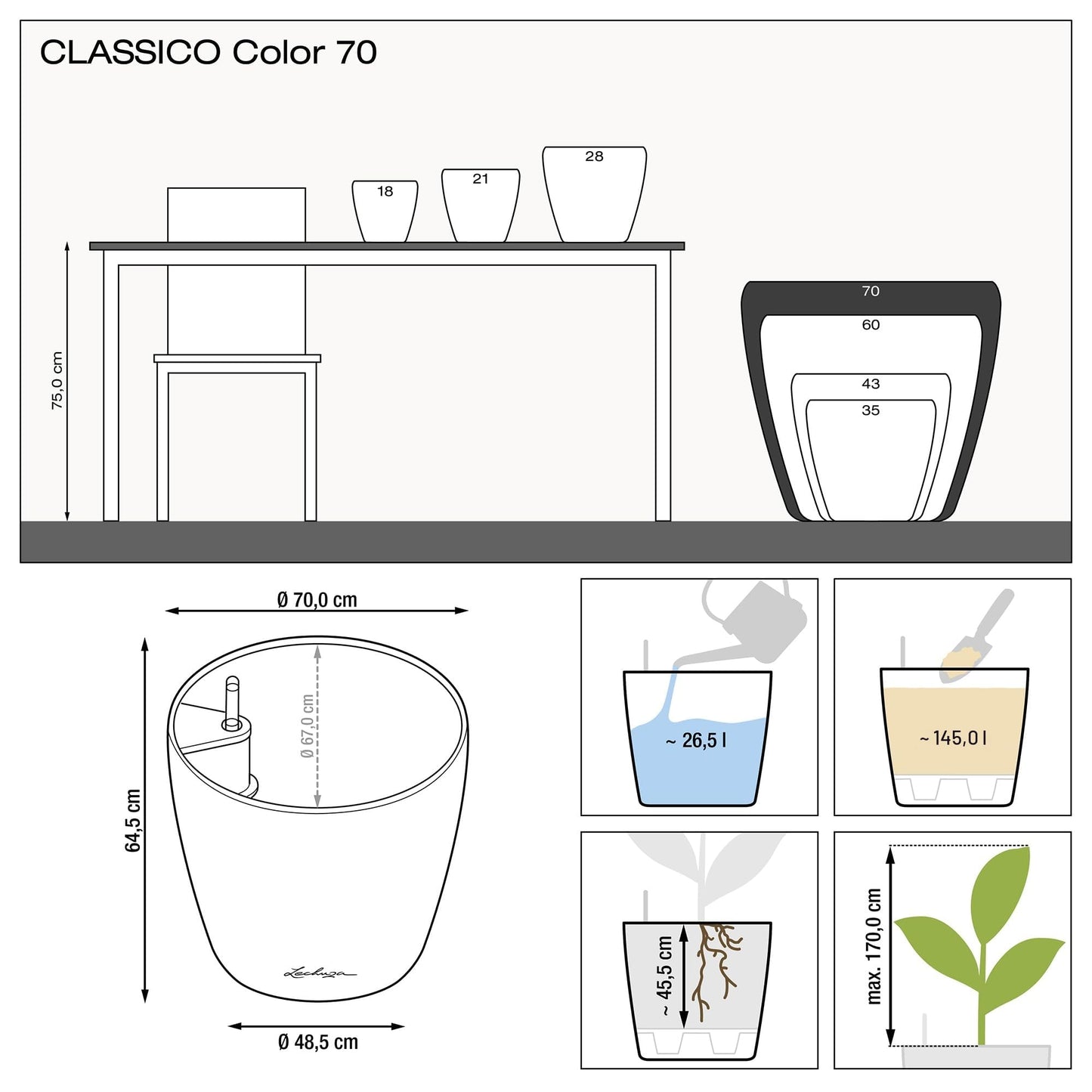 Lechuza Classico Color 70 All-in-One Set sand brown 13423