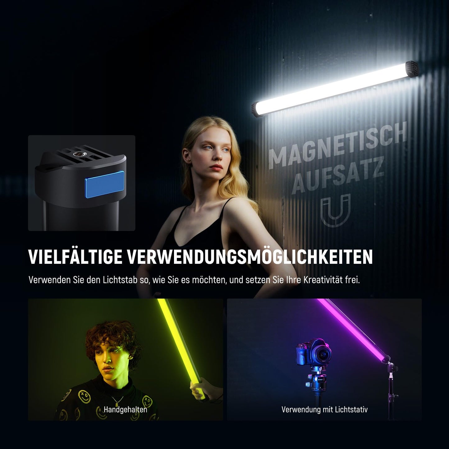 NEEWER Basics 21" Magnetic RGB Light Stick, CRI95 Dimmable 14W LED Handheld Video Light Stick with 51 RGB Modes, 4000mAh Battery for YouTube, TikTok, Recording Studio, Photography, Streaming, SL50