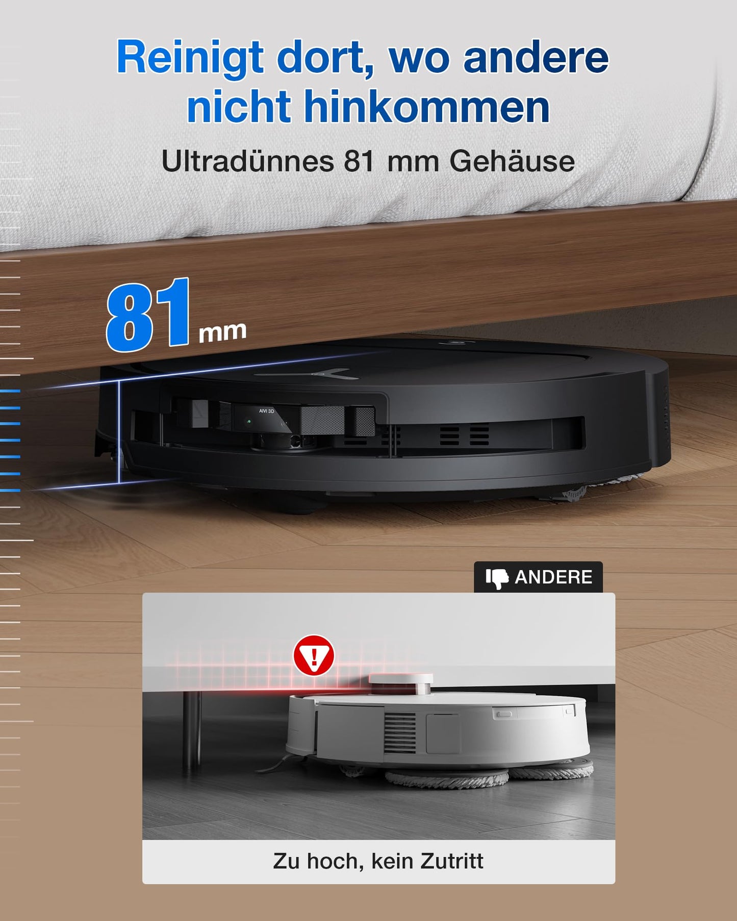 ECOVACS DEEBOT T50 Omni Gen2 robot vacuum cleaner with wiping function, 21,000 Pa, extendable side brush and mop, ZeroTangle 2.0, mop wash with 75°C hot water, all-in-one station, 81 mm, silver black