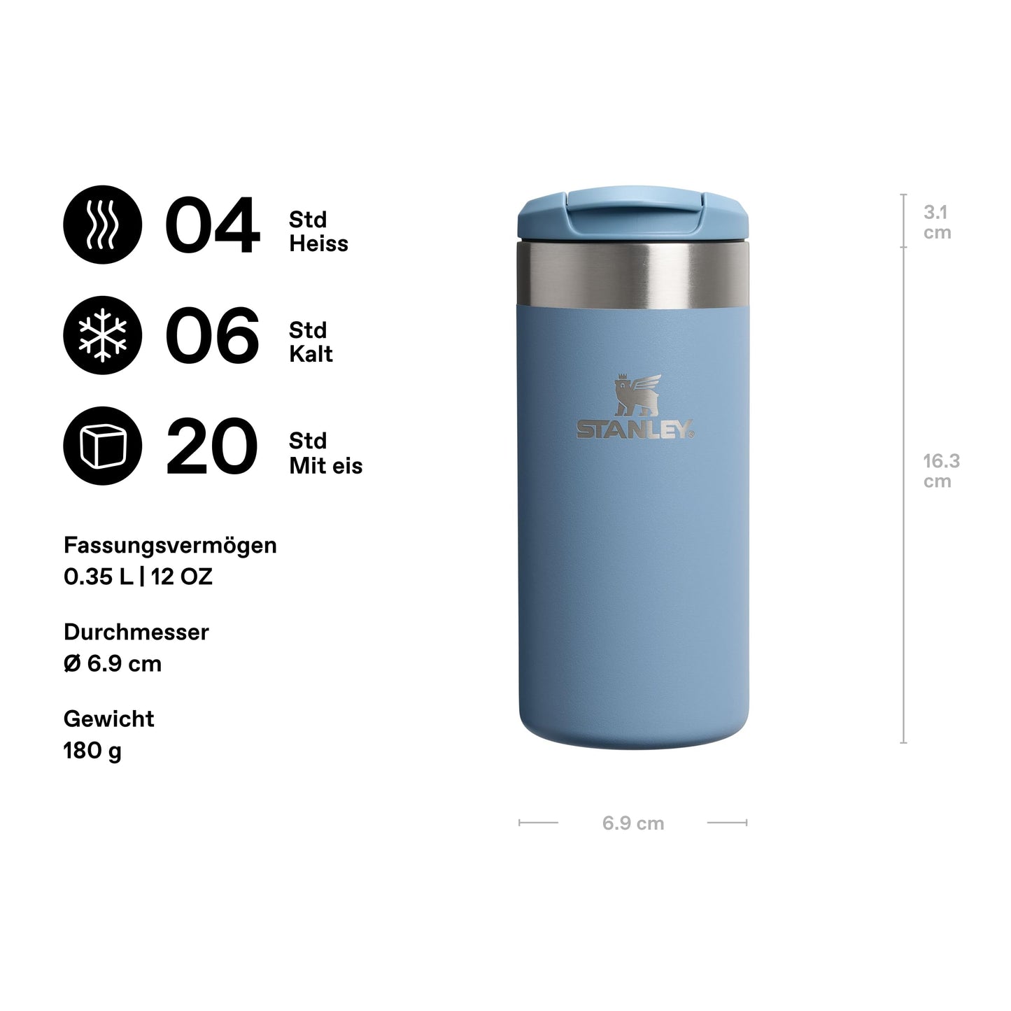 Stanley 1913 Aerolight Transit Thermo Mug 0.35L - Keeps Hot for 4 Hours - Dishwasher Safe - Coffee Mug To Go Leak-Proof - Compatible with Common Car Drink Holders - Indigo - 100000111694