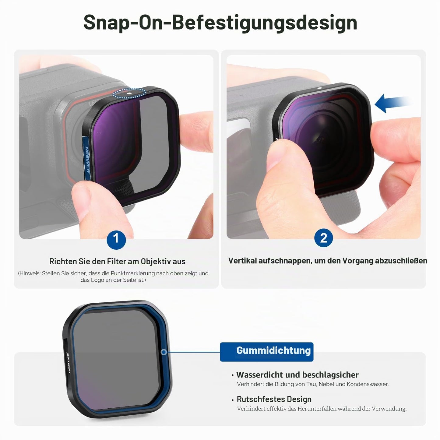 NEEWER Pack of 4 ND/PL filters compatible with Insta360 Ace Pro 2, ND8/PL+ND16/PL+ND32/PL+ND64/PL gray filter polarizing filter, not compatible updated version, new round lens protectors, FL91 - 10105316