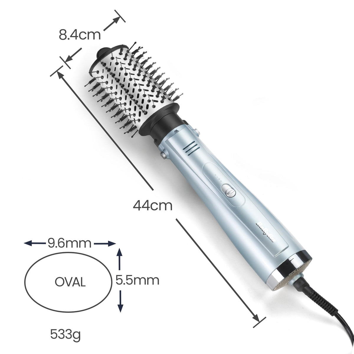 BaByliss Hydro-Fusion 4-in-1 Hair Dryer Brush – 1000W Anti-Frizz Blow-Drying Brush, Ion Technology, Drying, Smoothing, Combing, Styling in One Step, Blue, AS774E