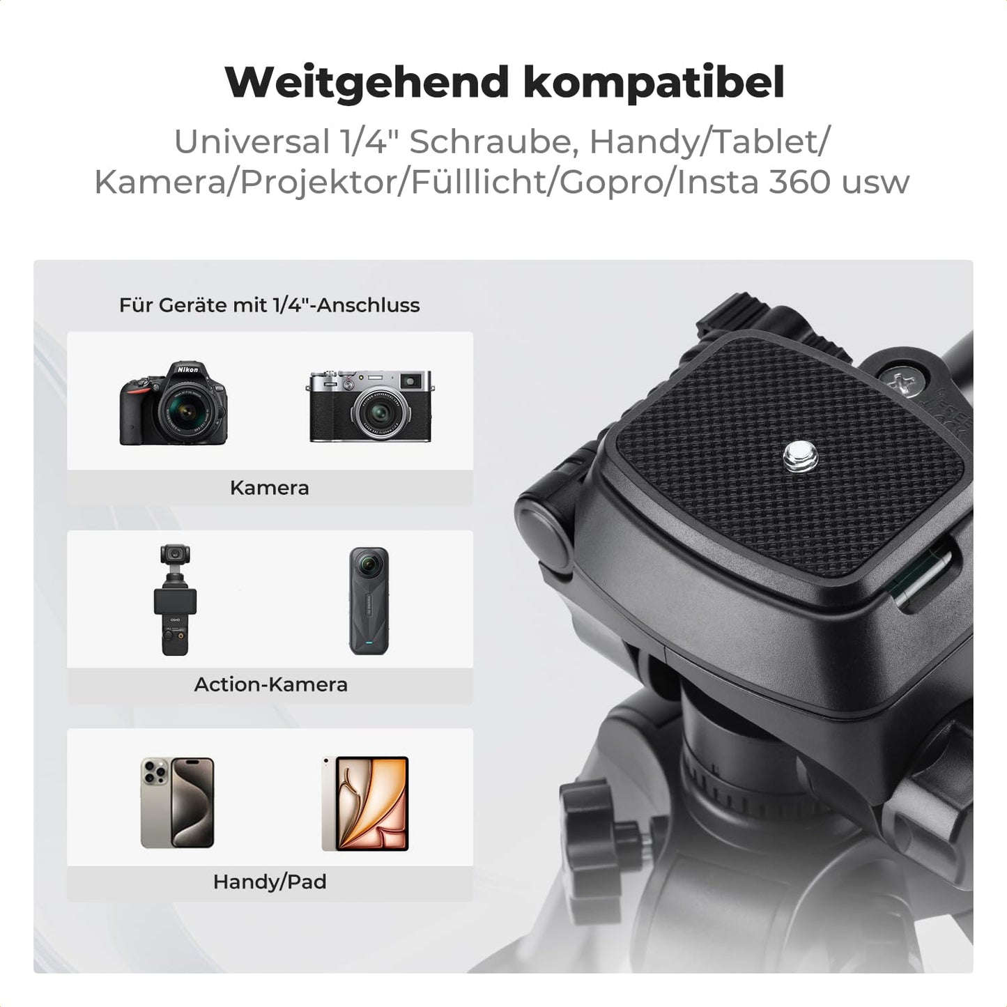 K&F CONCEPT Mini table camera tripod, S233A0 63cm camera tripod with remote control, small and portable for DSLR cameras, camcorders, smartphones, projectors and telescopes