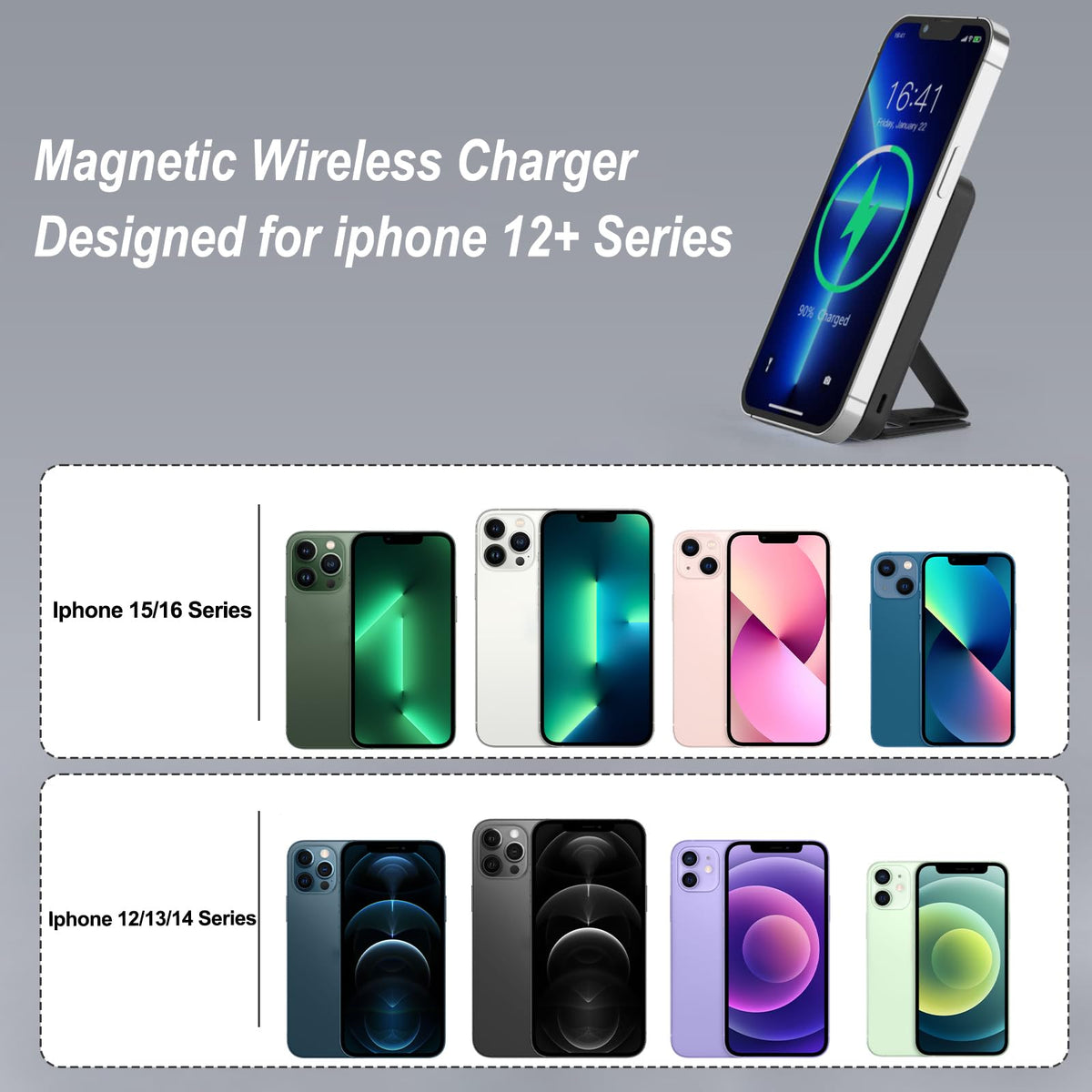 AOGUERBE Power Bank fără fir, 10.000 mAh Power Bank magnetic pliabil PD 22,5 W Încărcare rapidă cu afișaj LED, compatibil cu MagSafe pentru seria iPhone 17/16/15/14/13/12/Pro/Pro Max. (Negru) - KT-D009