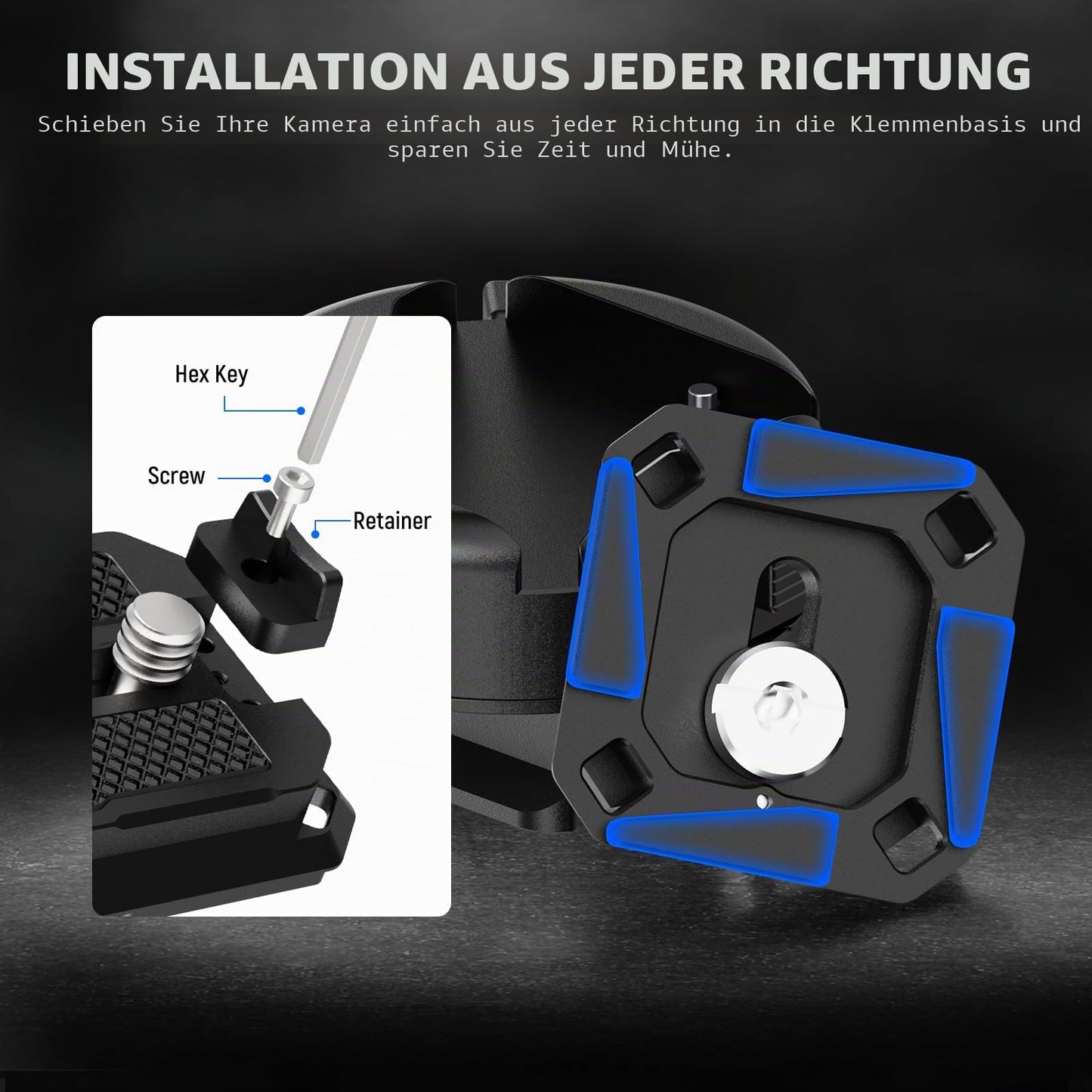 NEEWER GM47B Quick Release Plate Set, Anti Twist Auto Lock, Square QR Camera Tripod Adapter and Clamp Base, Compatible with Arca Swiss DJI Ronin RS 4 Pro RS 3 RS 2 Peak Design Capture V3