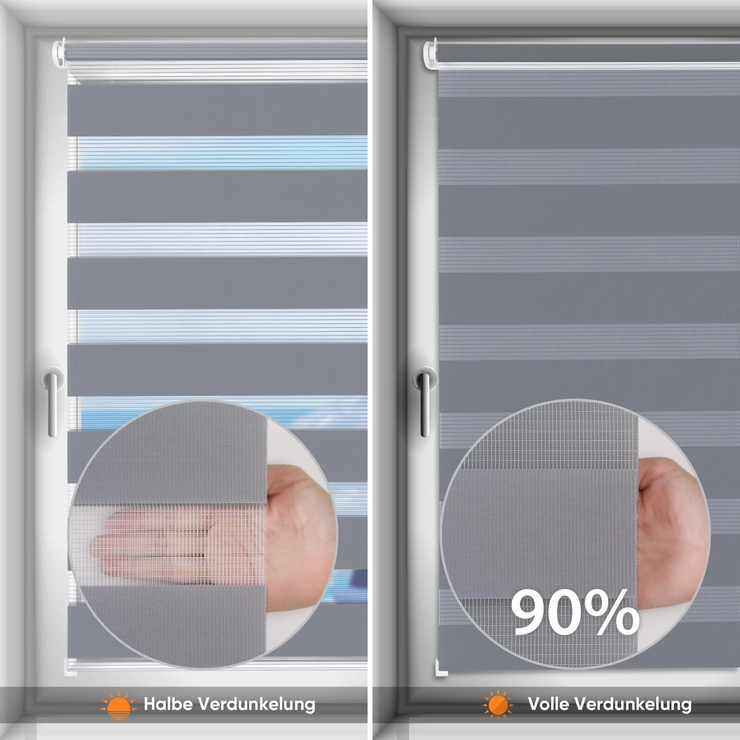 Sekey double roller blind Klemmfix without drilling for windows, double roller blind 115 cm wide, duo roller blind sun protection, 115x150cm, gray - BL-2207