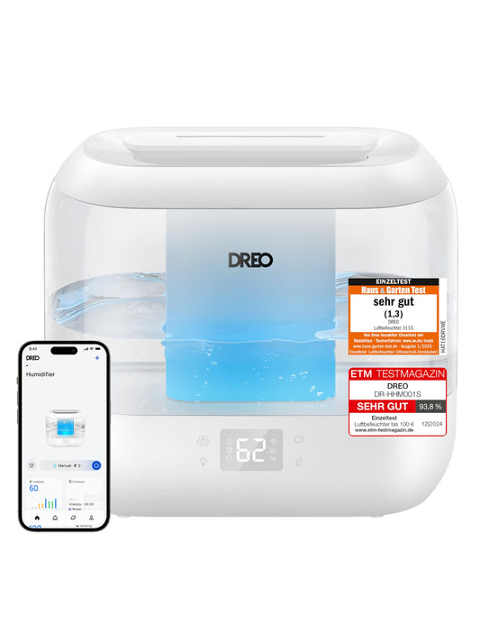 Umidificator inteligent DREO pentru dormitor, umidificator de ceață rece, cu umplere superioară, de 4 l, cu difuzor de ulei și lumină de noapte, autonomie de 36 de ore, umidificator ultrasonic silențios pentru casă - DR-HHM001S