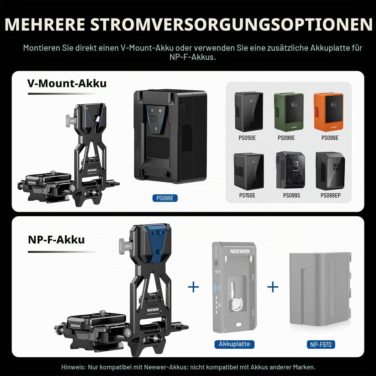 NEEWER V Mount Battery Plate cu Placă de schimb rapid de tip Arca, PS015 PRO