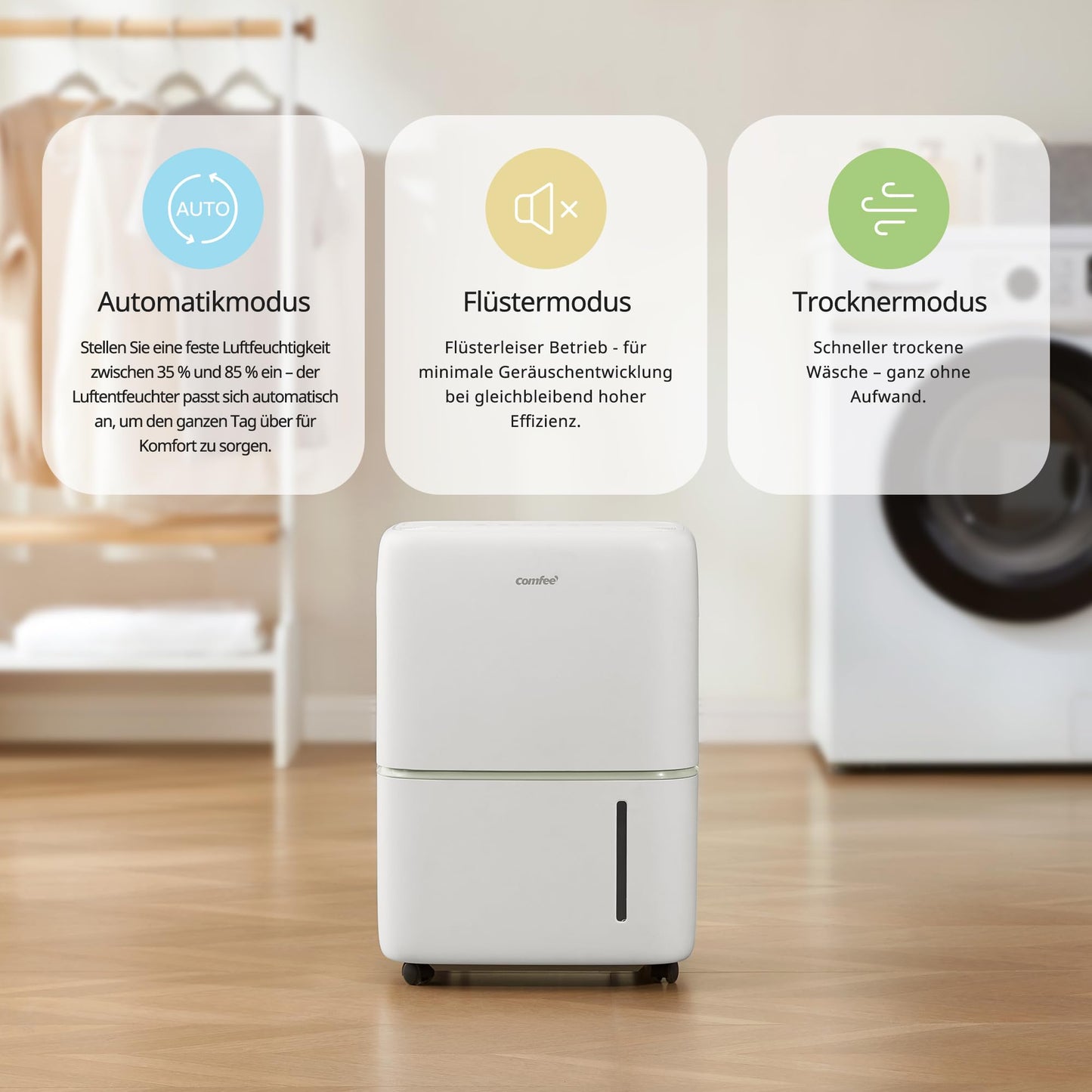 Comfee dehumidifier 20L/24h, room size approx. 100m³ (40m²), APP-enabled, smart mode, timer 24H, water tank 5L, against moisture, CDDKE-20DEN7 (EU) - CDDKE-20DEN7(EU)