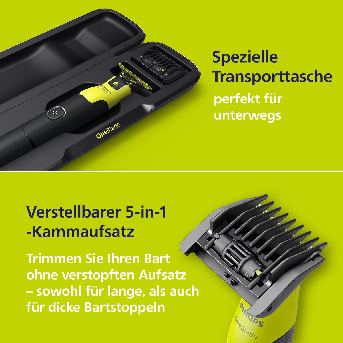 Philips OneBlade 360 Face & Body with App Connectivity - Electric beard trimmer, shaver, and body groomer with 360 technology, adjustable 5-in-1 trimming attachment, 1x body kit, travel case, QP4631/65
