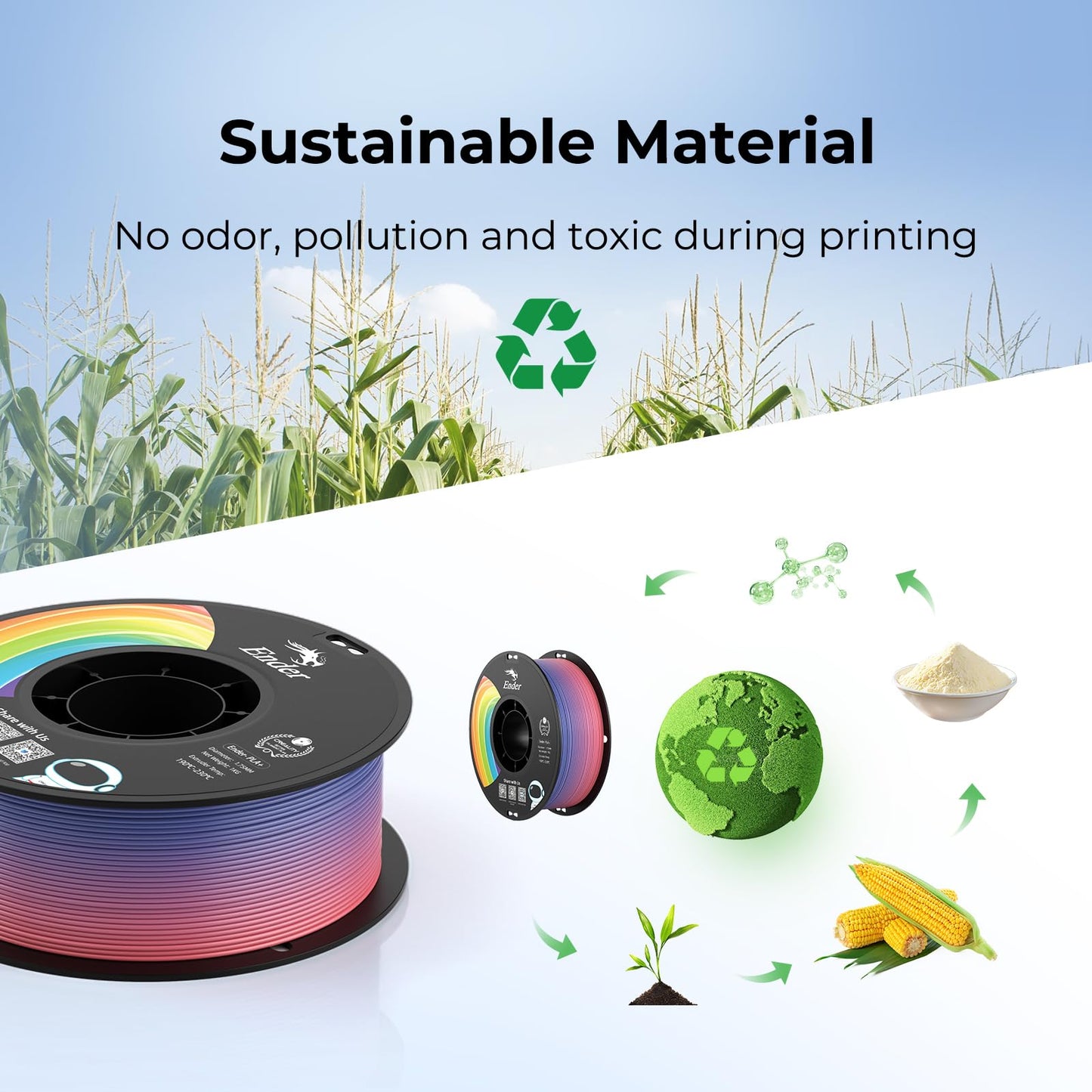 Creality gradient PLA filament 1.75mm, rainbow Ender PLA+ 2kg spool, dimensional accuracy ±0.02mm - ideal for 3D printer K1 K2 Ender Hi - 3301010704