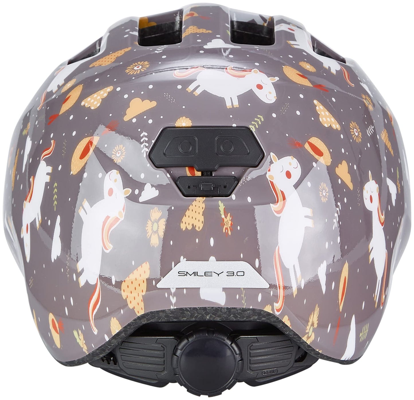 ABUS children's helmet Smiley 3.0 - bicycle helmet with a deep fit, child-friendly designs & space for a braid - for girls and boys - gray with horse pattern, size S - 67252