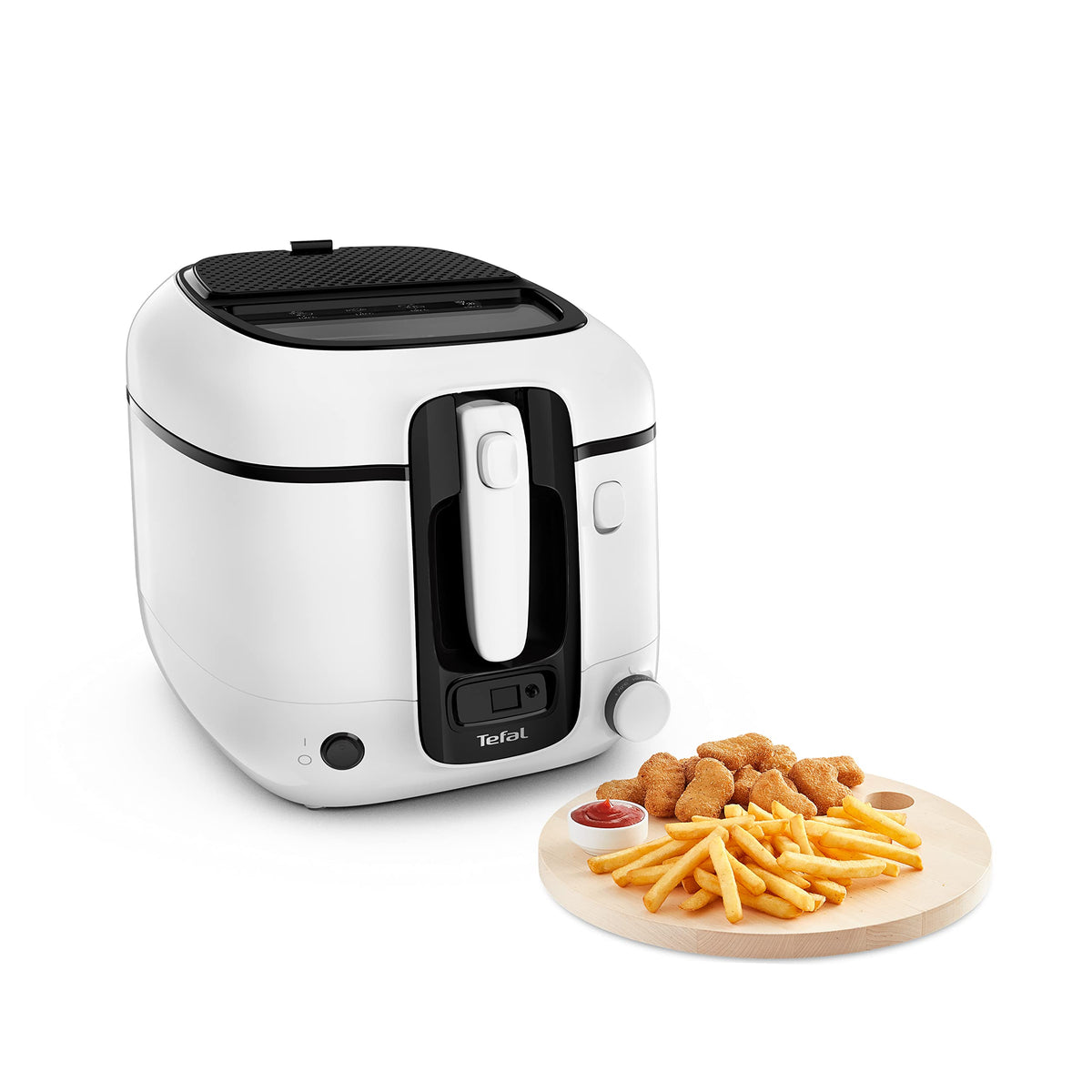 Tefal Friteuză Super Uno, inclusiv timer, capacitate: 2,2 litri, piese potrivite pentru mașina de spălat vase, strat antiaderent, filtru de miros, friteuză cu protecție împotriva stropirii cu ulei, alb/negru, FR3140