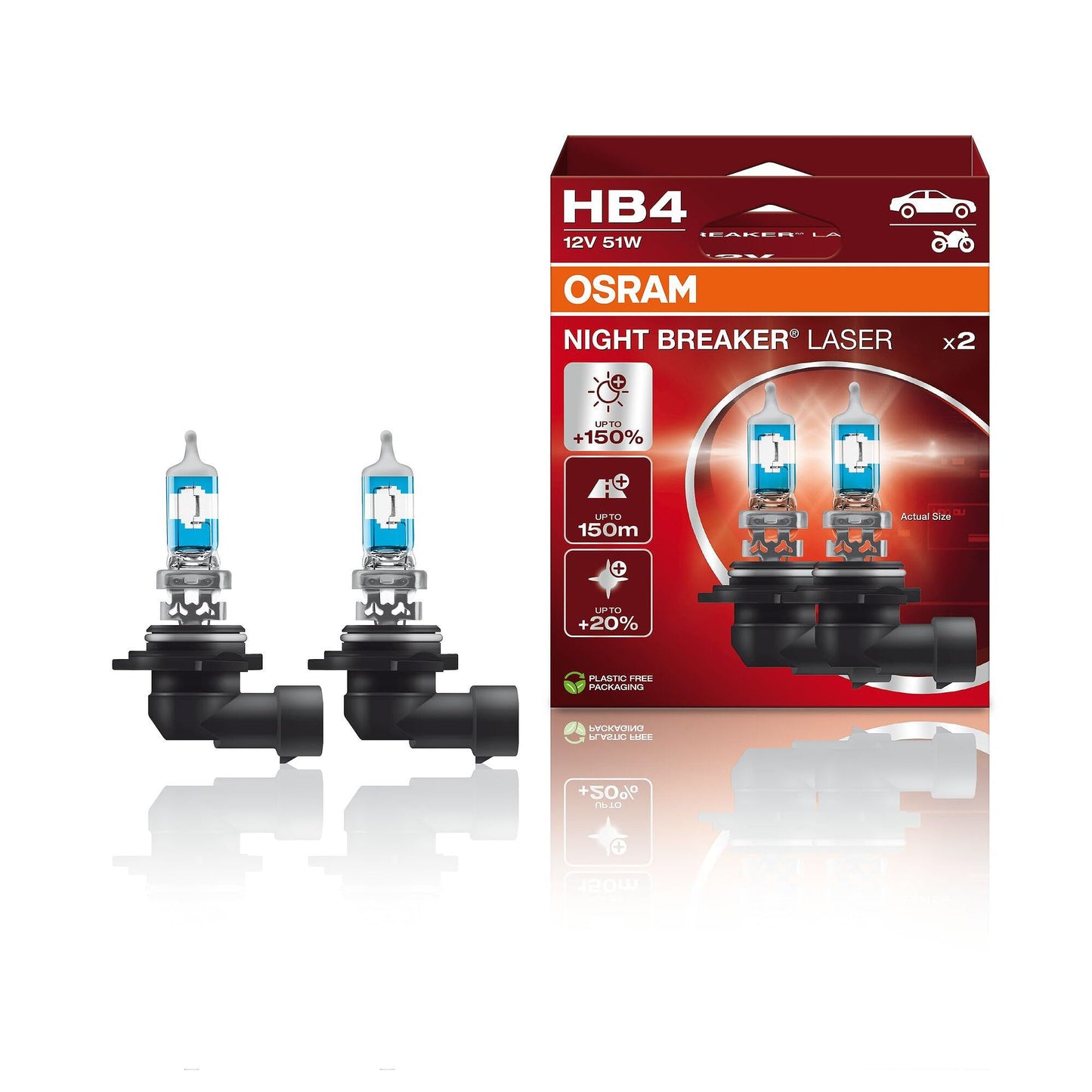 Osram NIGHT BREAKER LASER HB4, +150% more brightness, halogen headlight lamp, 9006NL-2HB, 12V car, hanging box (2 lamps)