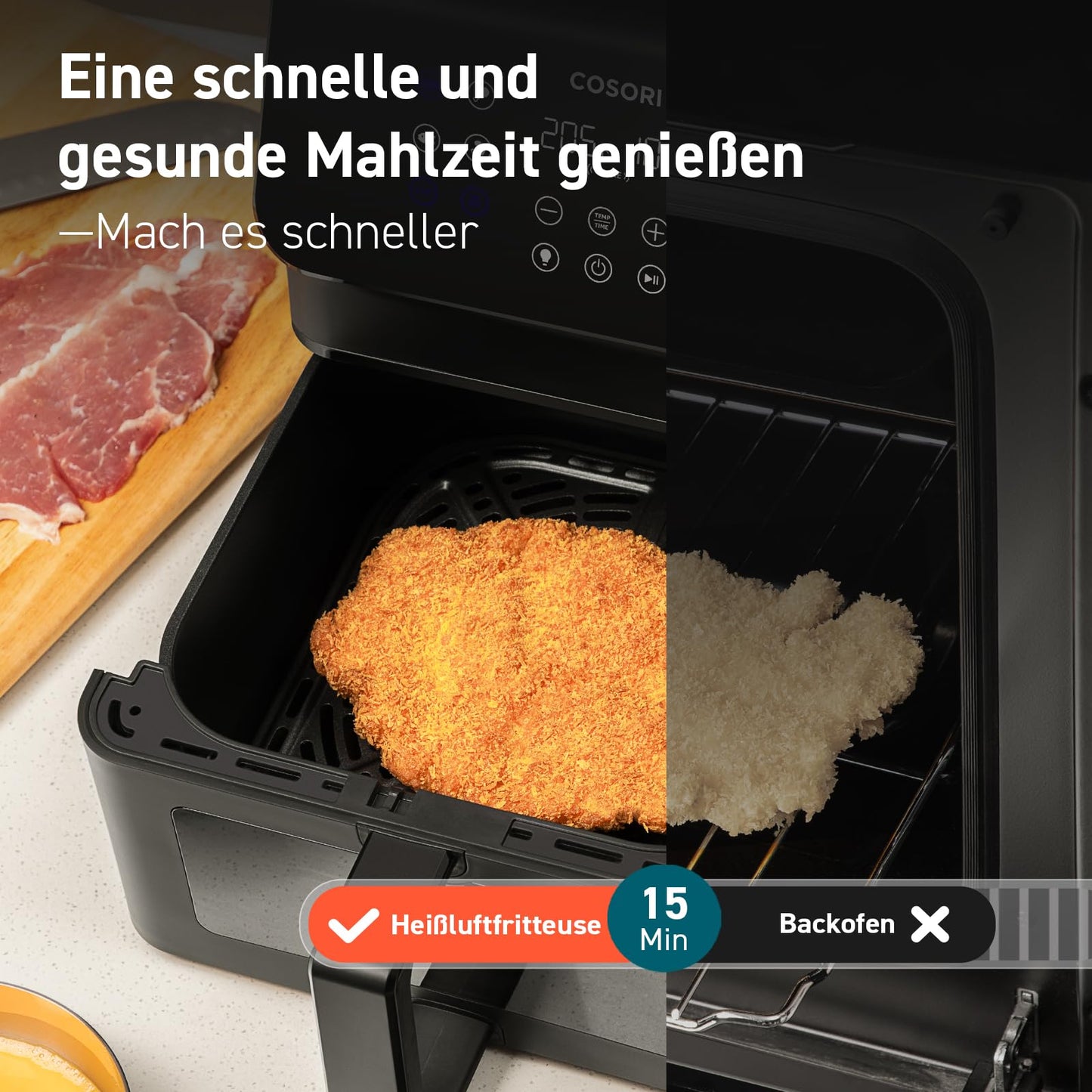 COSORI Airfryer, hot air fryer 6.2L with viewing window and shake reminder, 12-in-1 hot air fryer, deep fryer 85 percent less fat, 50 recipes, 55 percent energy saving, easy to clean
