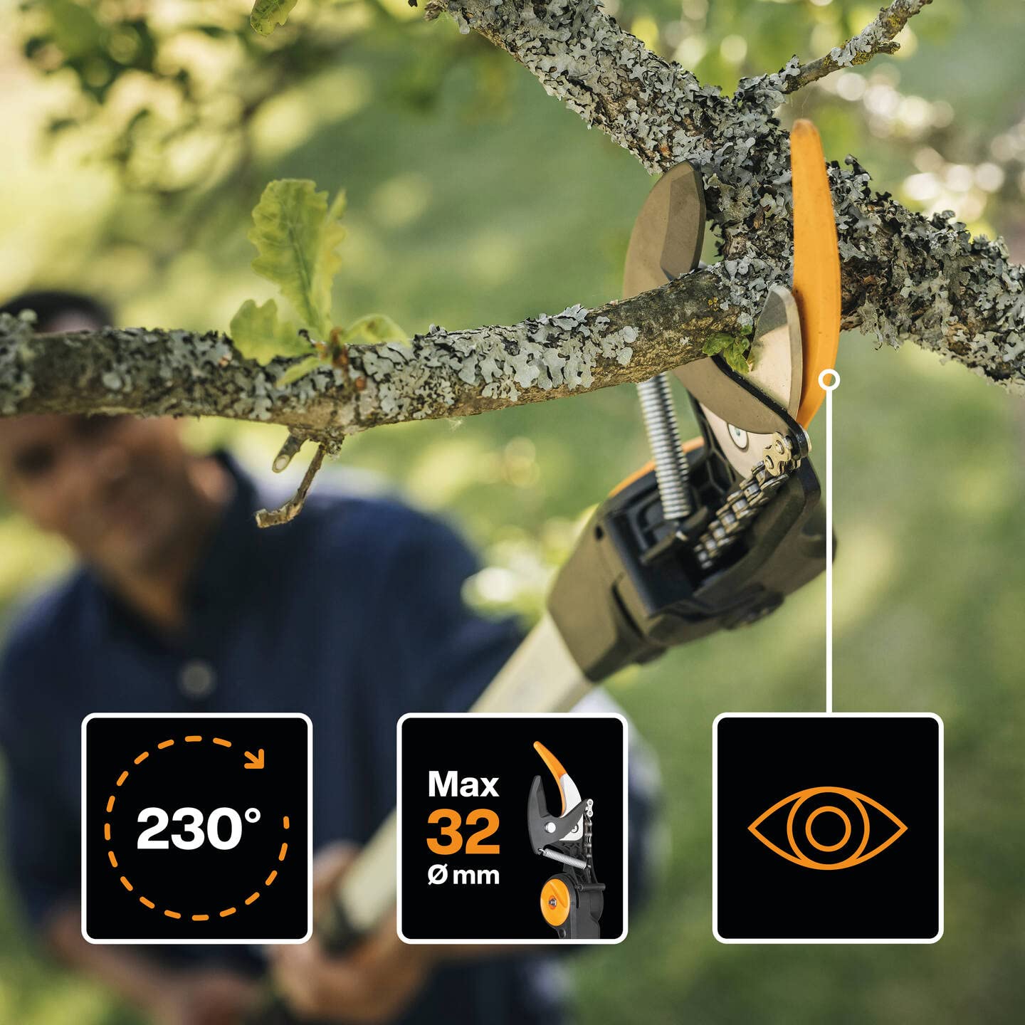 Fiskars Bypass Telescopic Cutting Giraffe for Fresh Branches and Twigs, Non-Stick Coating, Steel Blade/Aluminum Handle, Length 2.4-4m, Black/Orange, UPX86, 1023624