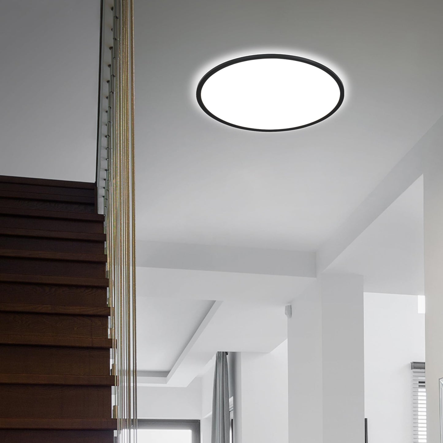 BRILONER - LED ceiling lamp with indirect light, flat, neutral white light color, lamp, ceiling light, living room lamp, LED panel, kitchen lamp, ceiling lighting, 48x3 cm, black - 3428-015