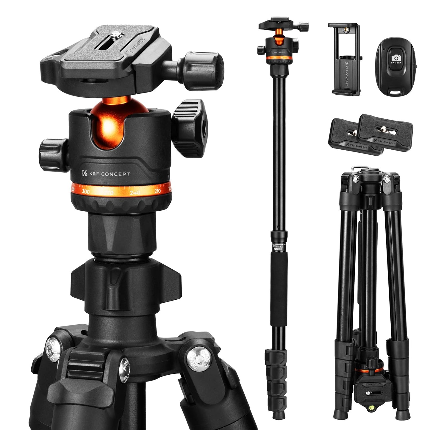 K&F CONCEPT camera tripod, black-orange, 192cm - O275A5+BH-36