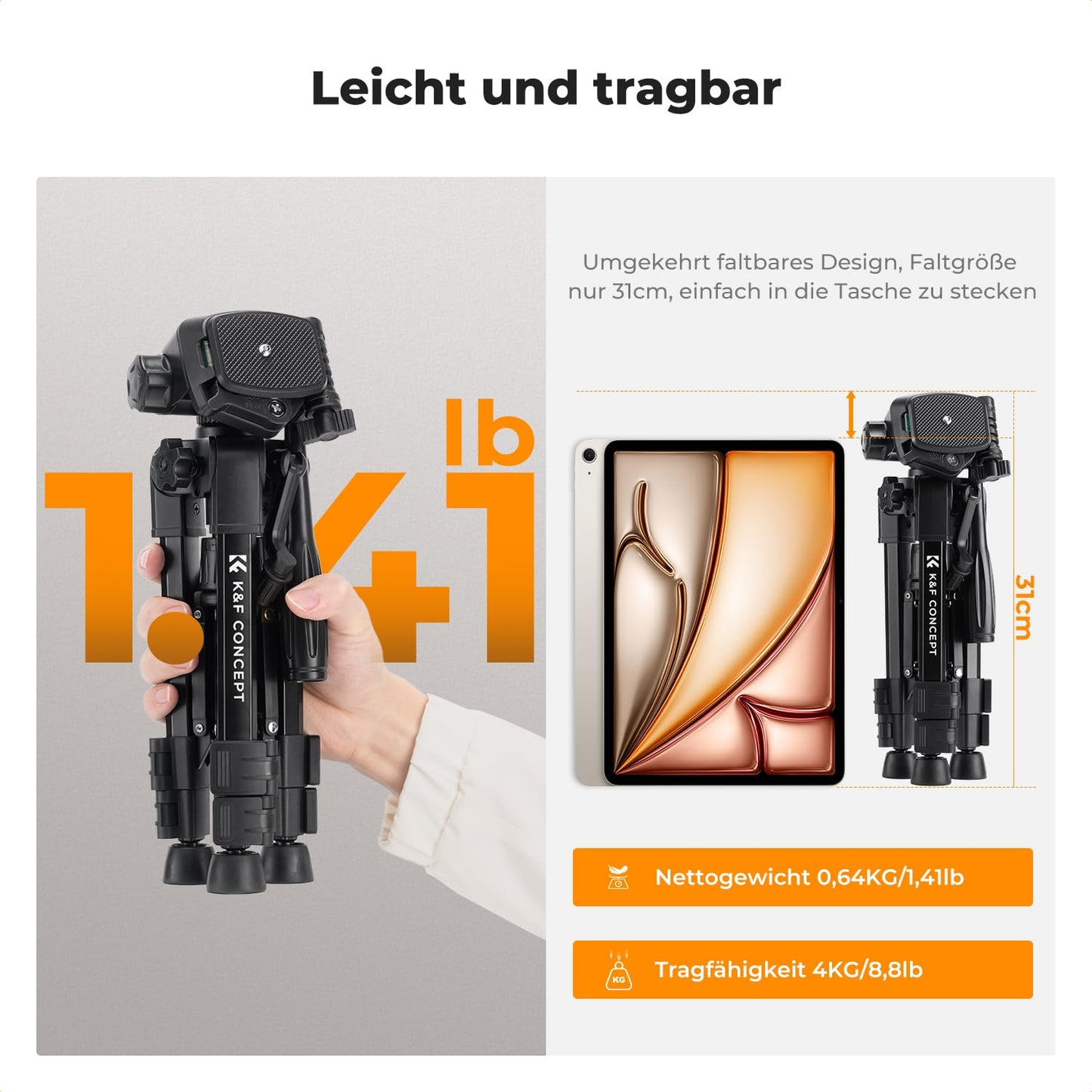 K&F CONCEPT Mini table camera tripod, S233A0 63cm camera tripod with remote control, small and portable for DSLR cameras, camcorders, smartphones, projectors and telescopes