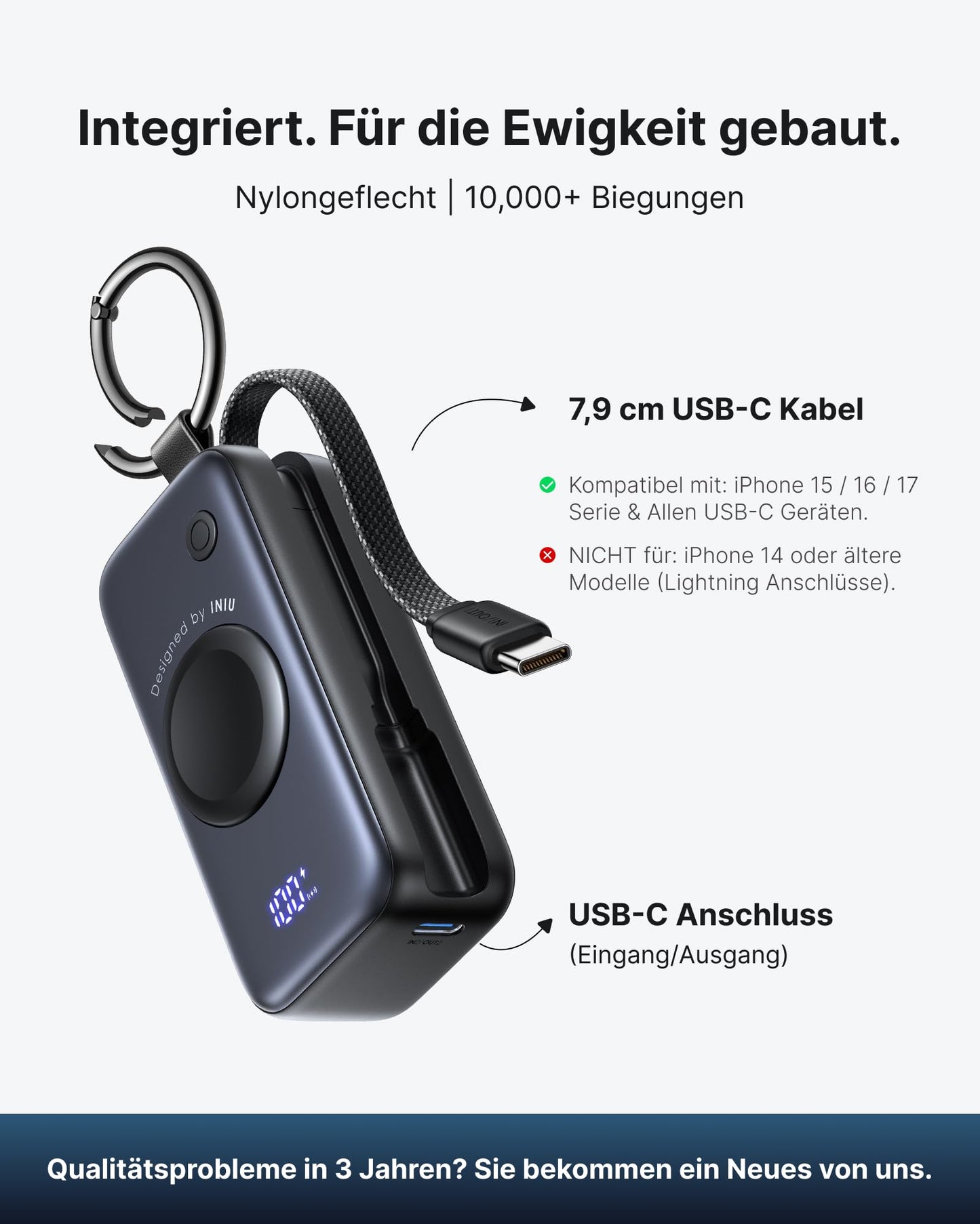 INIU Power Bank, Mini Power Bank for Apple Watch and iPhone with USB-C Cable, 5000mAh 20W Portable External Mobile Phone Batteries, Watch Stand Travel Gadgets Airplane for Apple Watch Ultra 11 10 9 SE, iPhone 17 16 - P81