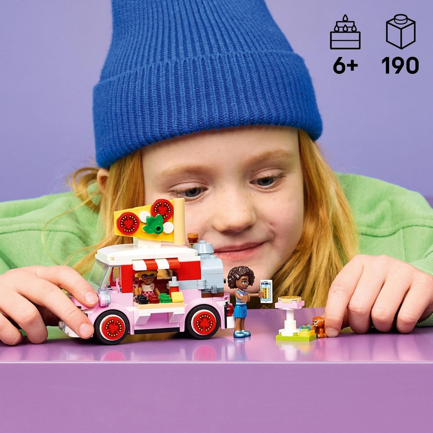 LEGO Friends pizza truck - playset with 2 minifigures, dog figure & toy food accessories - children's room decoration - gift idea for girls aged 6 and over - 42694