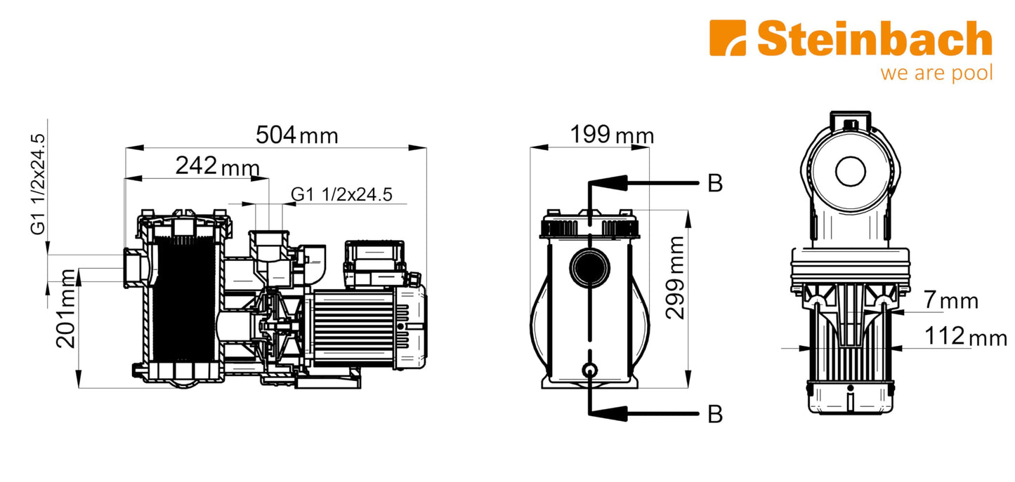 Steinbach filter pump WP 16000, self-priming, 230 V/400 W, Q= 179 l/min, max. pump height 12 m, 041065