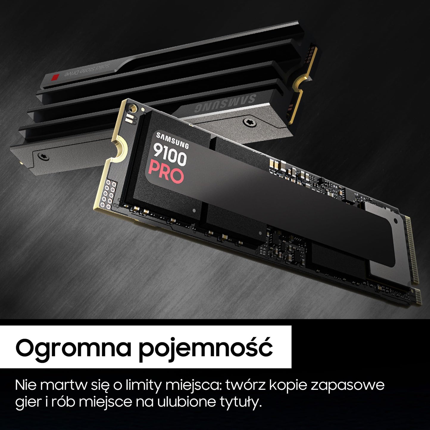 Samsung 9100 PRO Heatsink NVMe M.2 SSD, 1TB, PCIe 5.0, 14,700 MB/s Read, 13,300 MB/s Write, Internal SSD for PC and Console Gaming and Video Editing, Black, MZ-VAP1T0CW